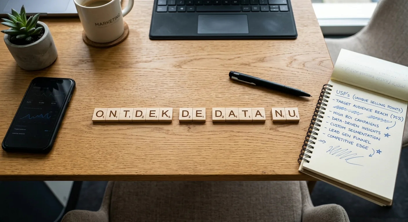 Houten blokken op een bureau die de woorden van een call-to-action vormen, als symbool voor de anatomie van een converterende meta description.