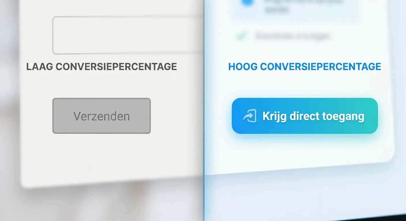 Een visuele vergelijking tussen twee call to action-knoppen: een saaie, taakgerichte 'Verzenden'-knop versus een aantrekkelijke, op voordeel gerichte knop met de tekst 'Krijg direct toegang'.